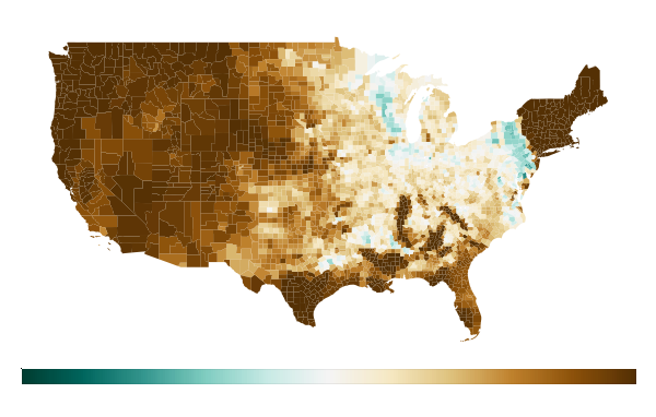 US county-level soil saturation map